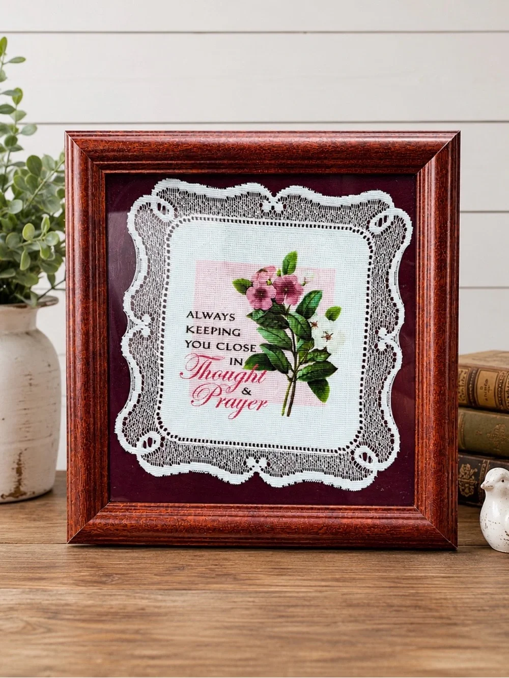 Thought & Prayer Floral Framed Home Accent - Pink